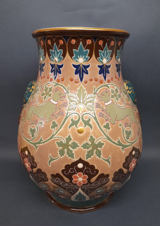 Longwy émaux vase chiens