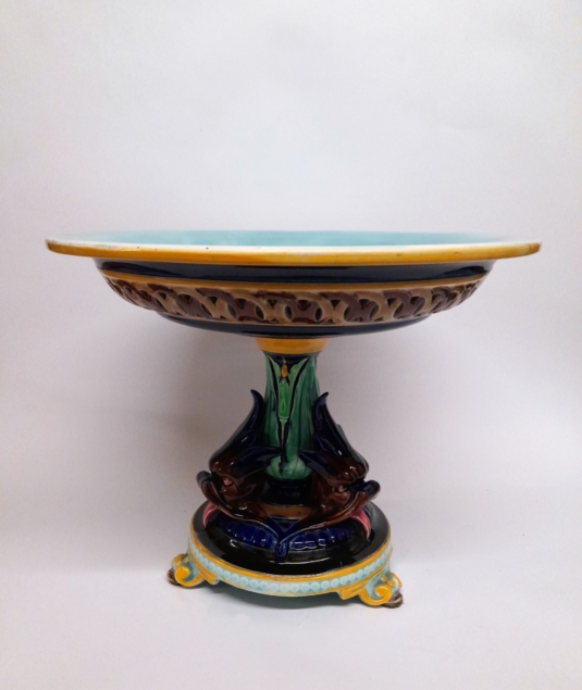 Sarreguemines majolique coupe compotier dauphins